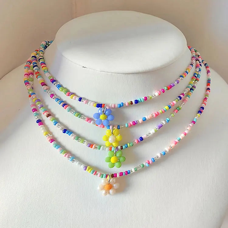 Cheap Price Handmade Beaded Colorful Miyuki Beads Necklace Fashion Dopamine Teen Girls Sweet Crystal Daisy Flower Charm Necklace