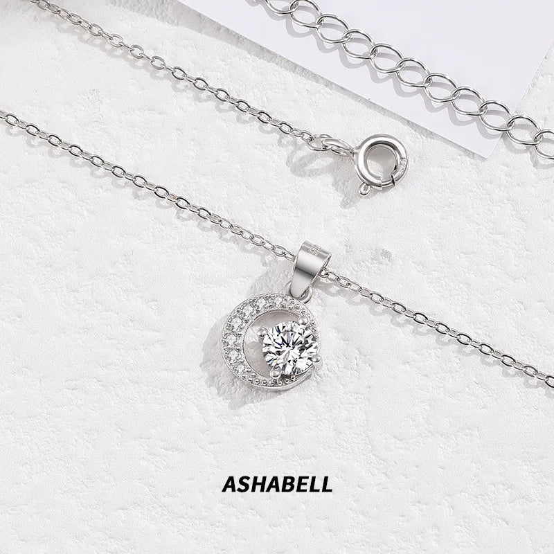 Moon Moissanite Necklace Female S925 Sterling Silver Hundred With Diamonds Collarbone Chain Personalized Fashion Pendant Models