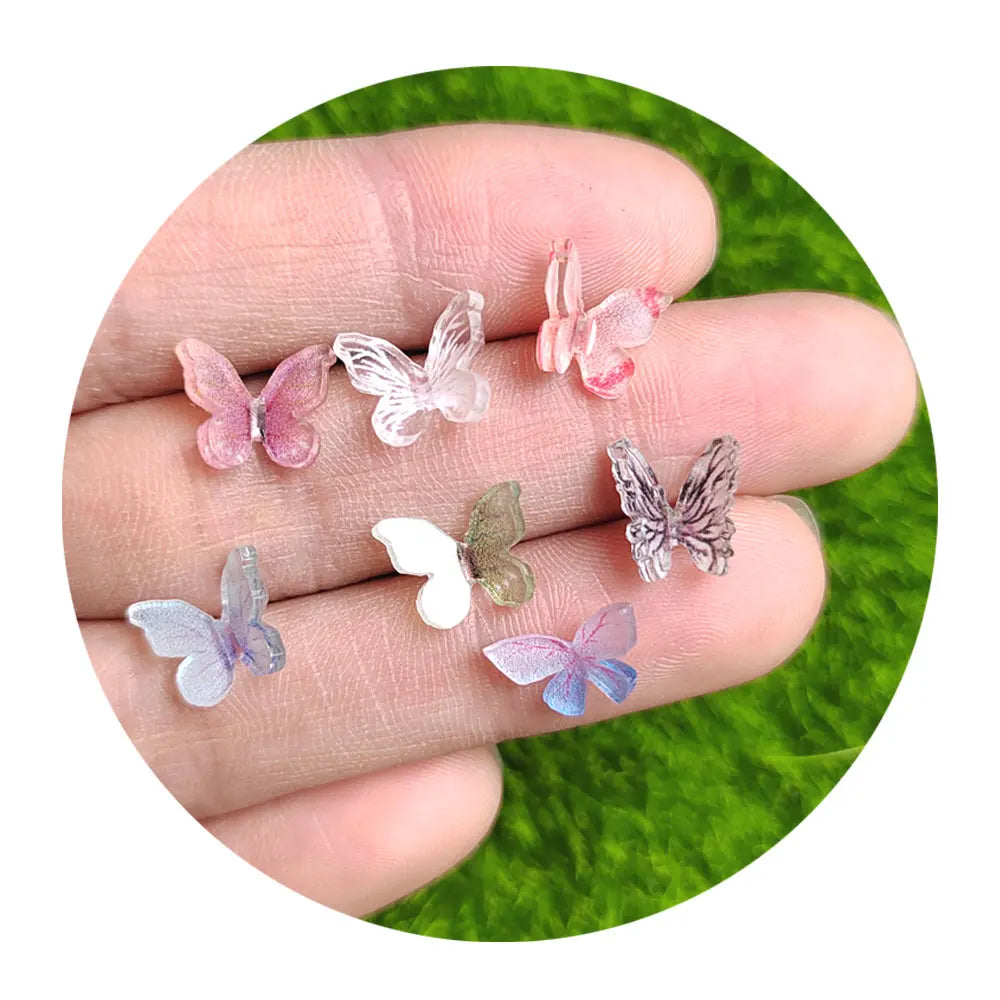 Colorful Butterfly Nail Art Charms Crystal Butterfly Resin Parts Flatback Nail Decorations DIY Manicure Accessories