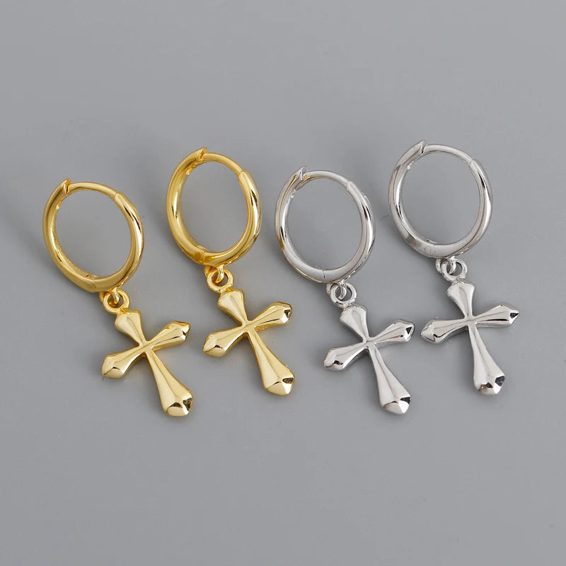 Fashion Earrings Jewelry 925 Sterling Silver Earrings With Cross Pendant Gold Plated Hoop Earrings Set for Women