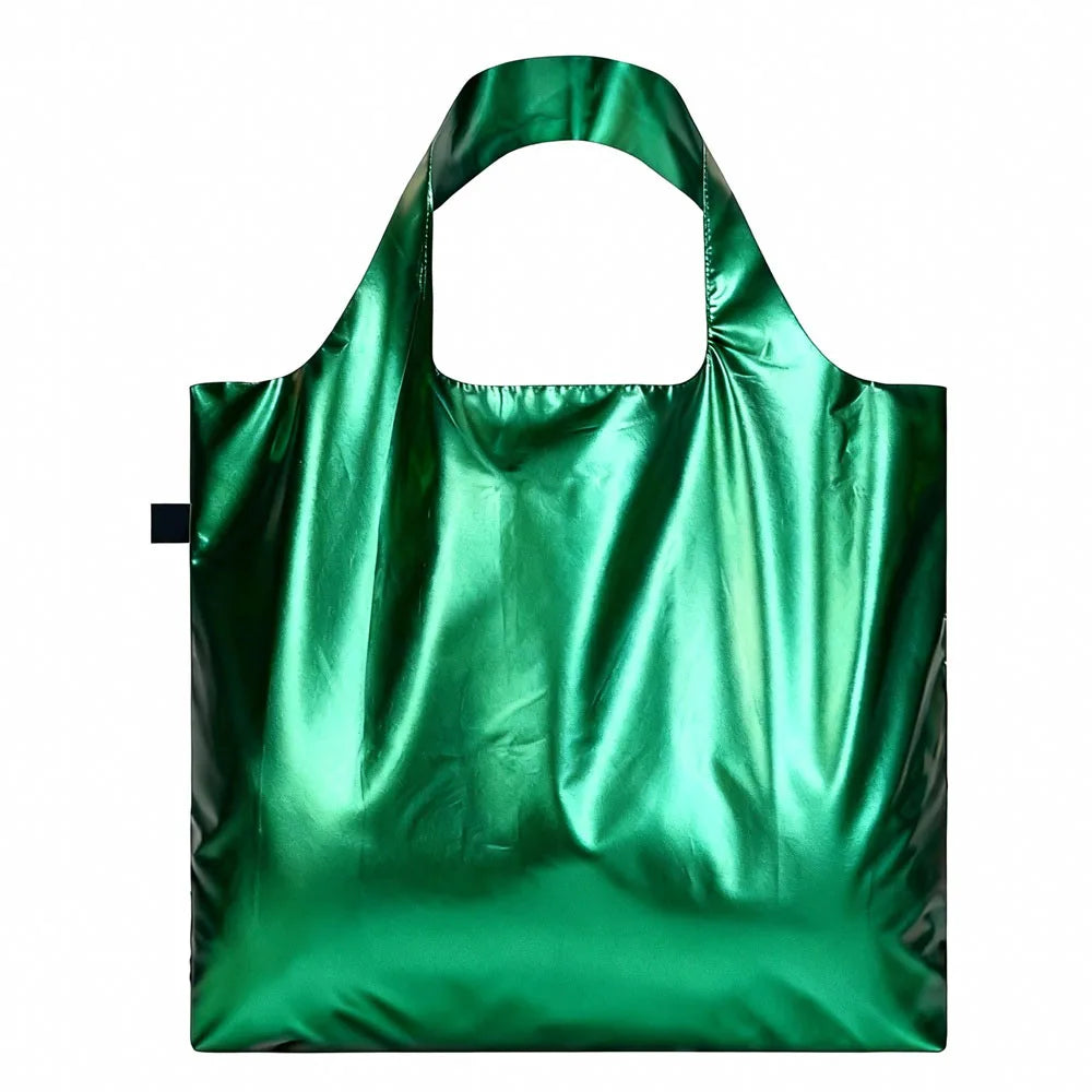2022 NEW Custom Pure Color Environmentally  Polyester Metallic Fabric Shiny Tote RPET Shopping Bags