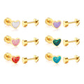 Ason 18k PVD Gold Plated Stainless Steel Earring Colourful Heart Shape Kid Twist Twist Plug Screw Earring Jewelry