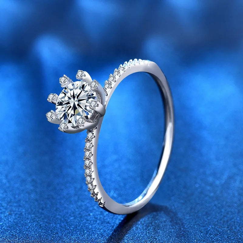 XJZ020 925 Silver Moissanite Engagement Ring Excellent Cut Lab Grown VVS1 1 Ct Love Flower Wedding Ring for Girlfriend