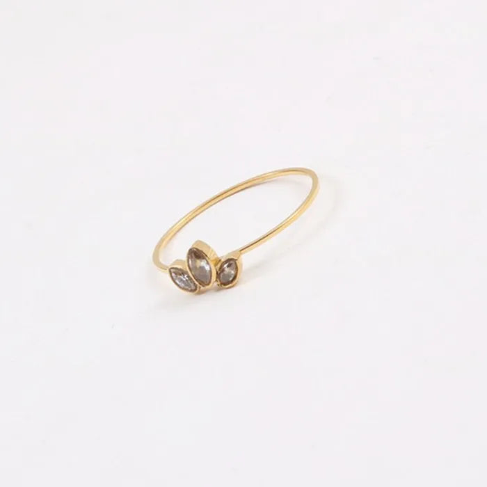 Cheap Dainty Casting CZ Stainless Steel Three Horse Eye Stones Stacking Ring