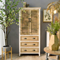 INNOVA Antique Country Style Farmhouse Shutter Door Design Rustic Dining Room Kitchen Solid Wood Cabinet with 3 Drawers