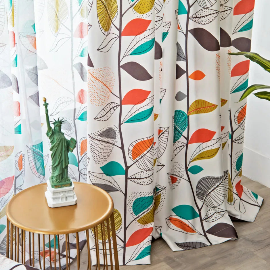 Ready Made Blackout American Style Curtains Printed Curtain Art Abstract Leaf Design Fancy Curtains for Living Room