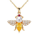 Wholesale Bee Zircon Pendant Natural Freshwater Pearl Necklace Jewelry for Women Gift