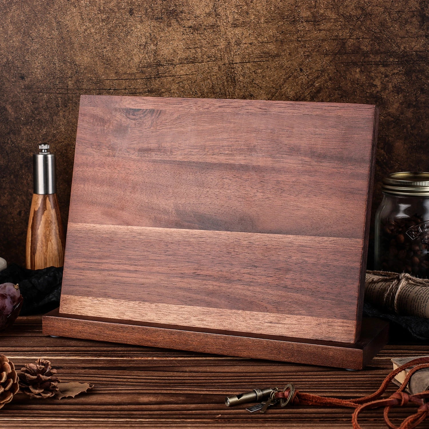 Eco Friendly Carbonized Ashtree Wood Kitchen Knife Block Magnetic Knife Holder Stand
