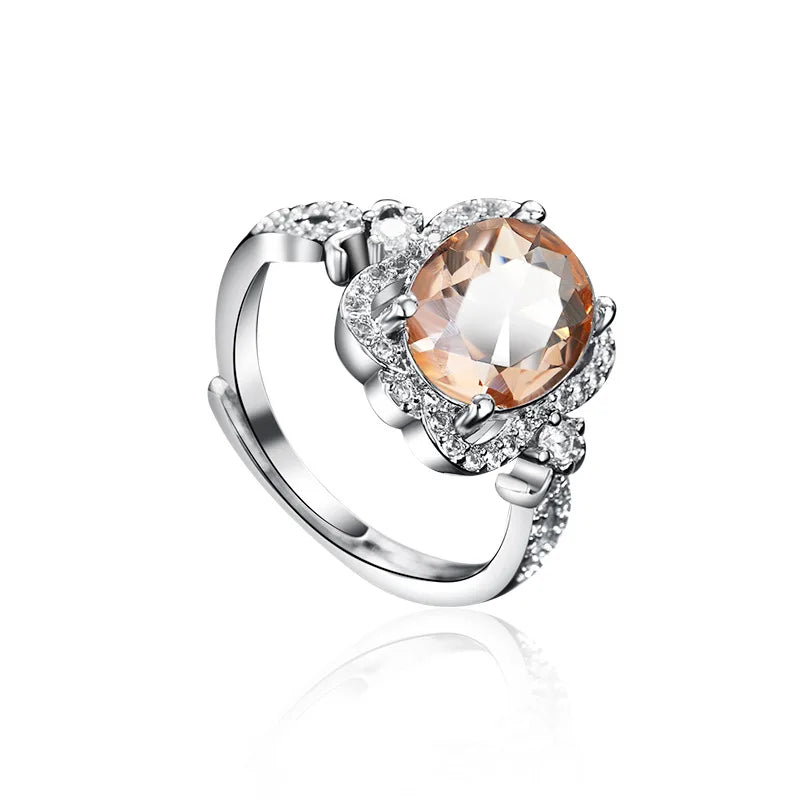 Platinum Plated Egg-Shaped Adjustable Diamond Ring Engagement Diamond Ring for Women Jewelry Crown Silver Moissanite Ring Women