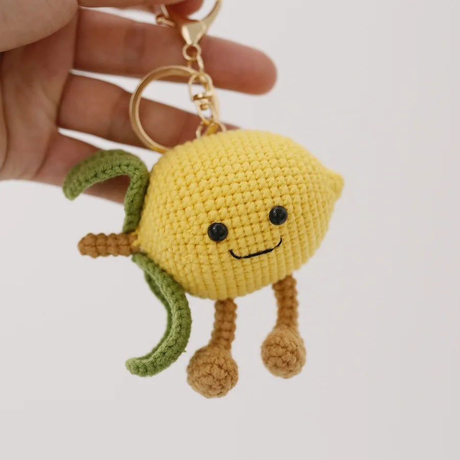 New Smile Lemon Handmade Amigurumi Toy Keychain Cute Crochet Vegetables Key Pendant Knitted Bag Decoration Woven Anime Pig Gift