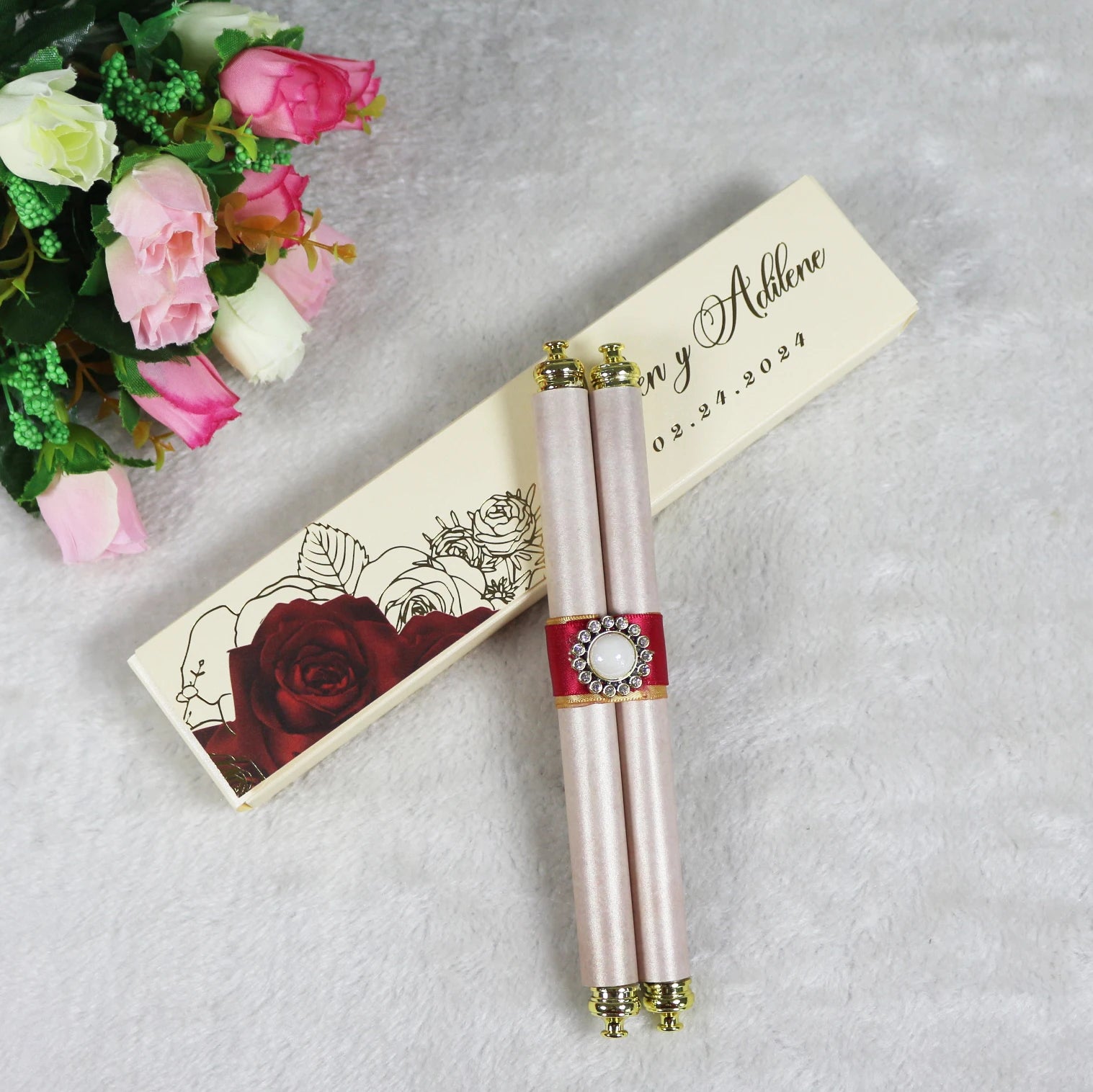Vintage Indian Scroll Wedding Invitation Diy Gold and Red Graduation Birthday Invite with Paper Box