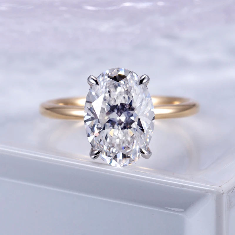 Messi Jewelry MSR-811 18K Yellow Gold Oval 4CT Lab Diamond Women Luxury Wedding Rings