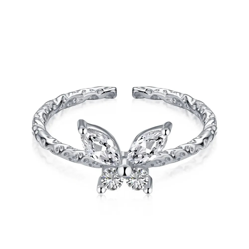 Fine Jewelry Female'S Cubic Zirconia Ring 925 Sterling Silver Butterfly Ring for Women