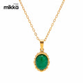 18K Gold Plated Green Agate Stone Pendant Necklace Stainless Steel Fancy Oval Irregular Shape Titanium Steel Necklace