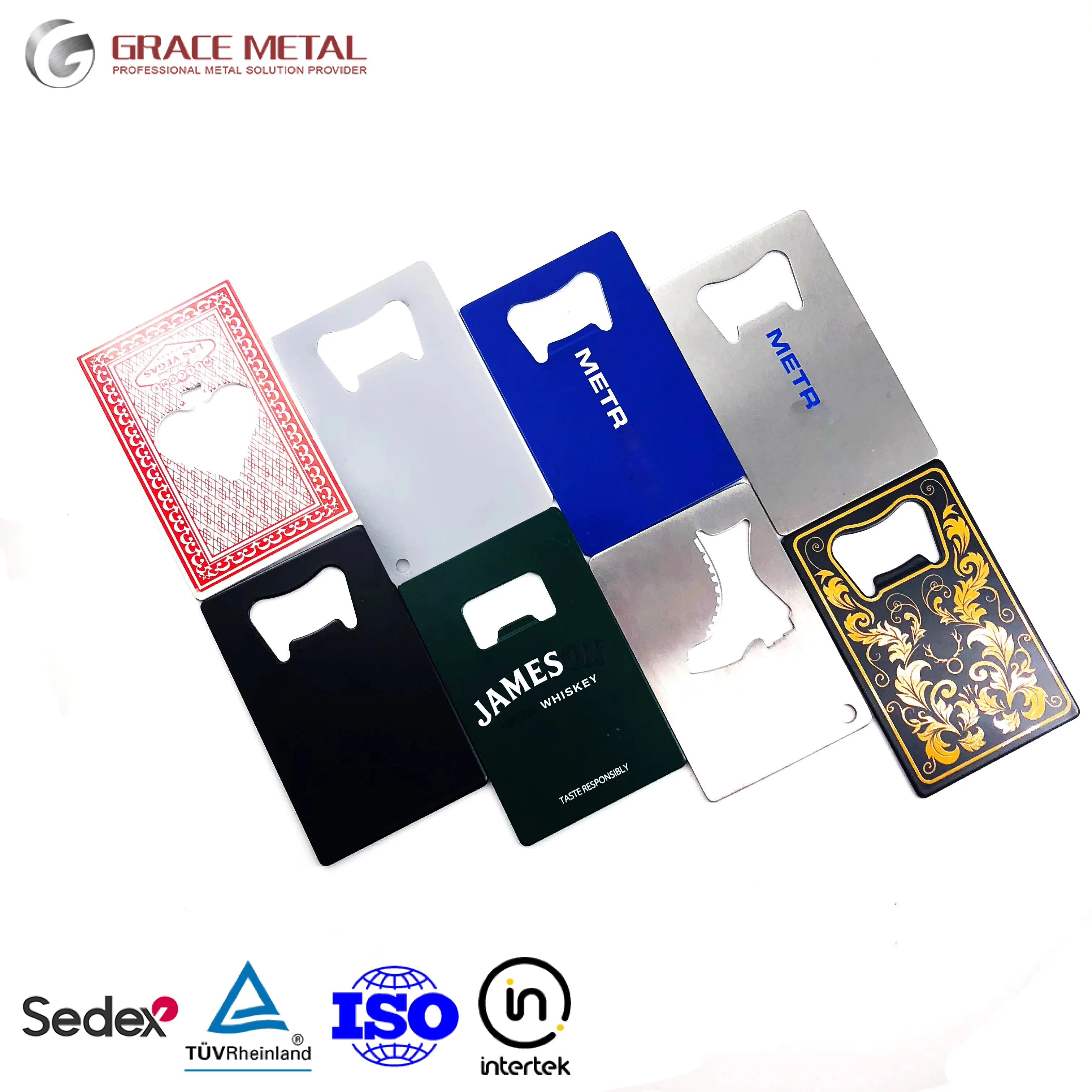 Promotional Gift Business Personalized Souvenir Custom LOGO Colours Playing Card Size Multiple Card Flat Beer Bottle Opener