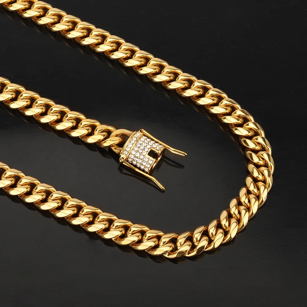New Design Cuban Link Chain for Men Fashion Steampunk Stainless Steel Gold Plated Charm Necklace