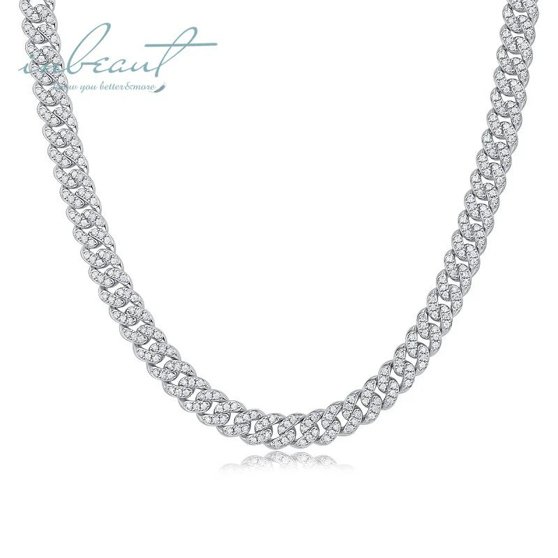 Silver 925 Original 10mm Width Brilliant Cut Diamond Test Past D Color Moissanite Cuban Necklace for Women Wedding Fine Jewelry
