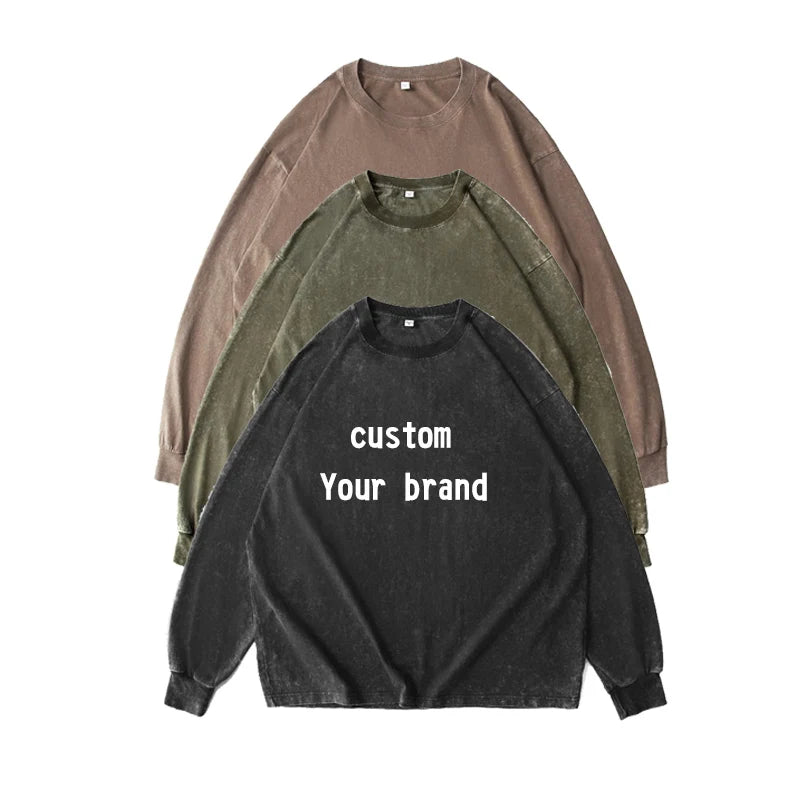 CustomVintage Acid Wash T Shirt Long Sleeve Plus Size Graphic Street Wear for Wholesale SWEATSHIRT CUSTOM