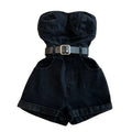 2024 Fashion Small Tube Top Denim Jumpsuit Women's Summer Hong Kong Style Retro Fashion Wide Leg Overalls Jumpsuit