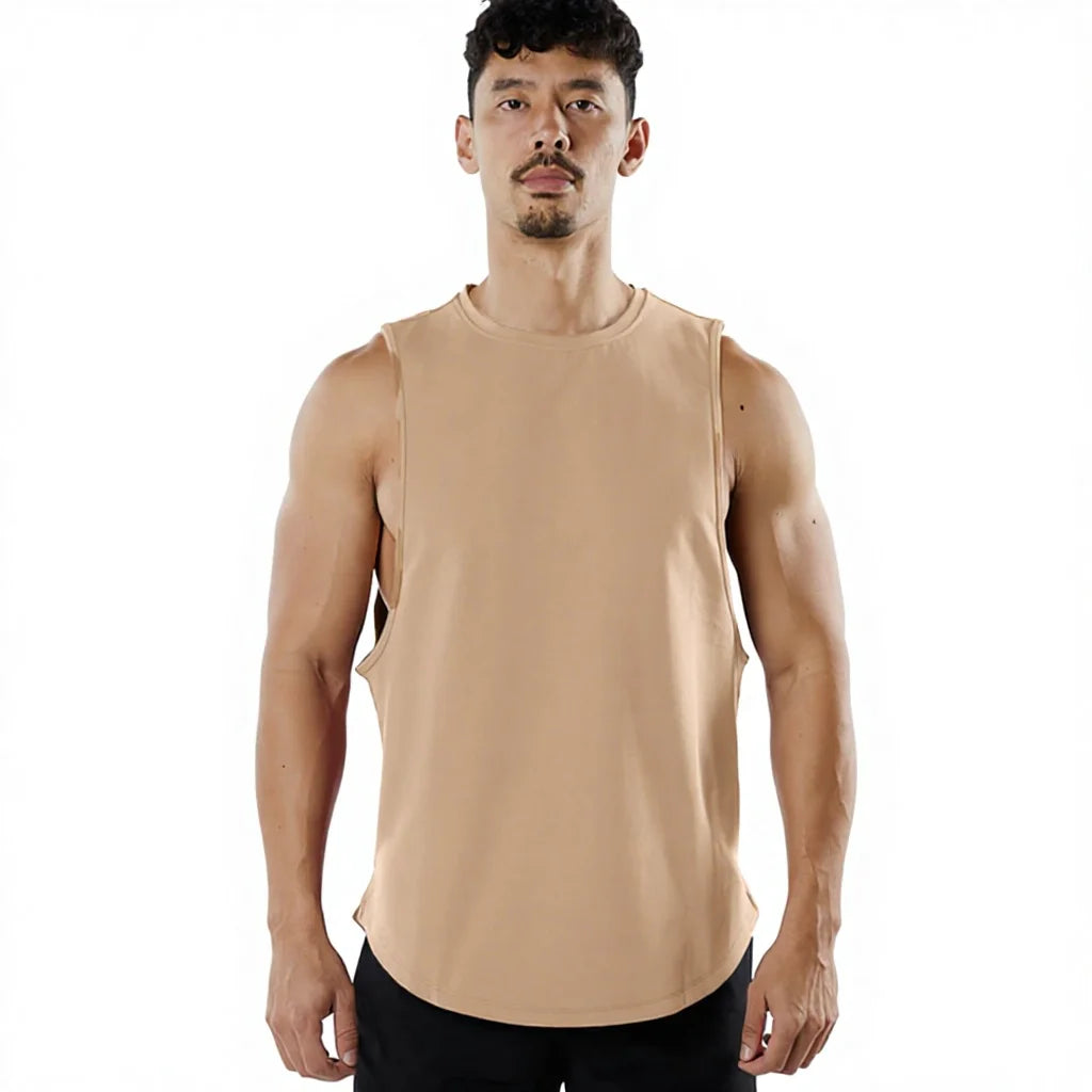 Summer Casual Muscle Fit Sleeveless Mens Stringer Tank Top Fitness Vest Workout Active Wear Gym Fitness Breathable Quick Dry
