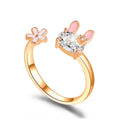2022 Fashion Birthday Day Gift Kawaii Flowers Rabbit Ring High Polish Adjustable Easter Rings for Women Girls