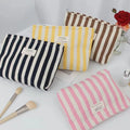 Custom Portable Travel Makeup Bag Stripes Large Toiletry Wash Pouch Cotton Canvas Cosmetic Bag