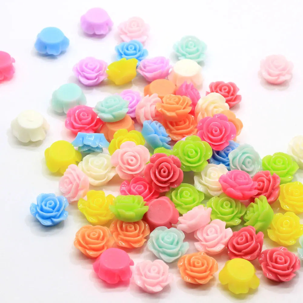 Mini Flatback Resin Cabochons Rose Flower Beads for Scrapbooking Cameo Craft DIY Phone Nails Decals Decor Ornaments