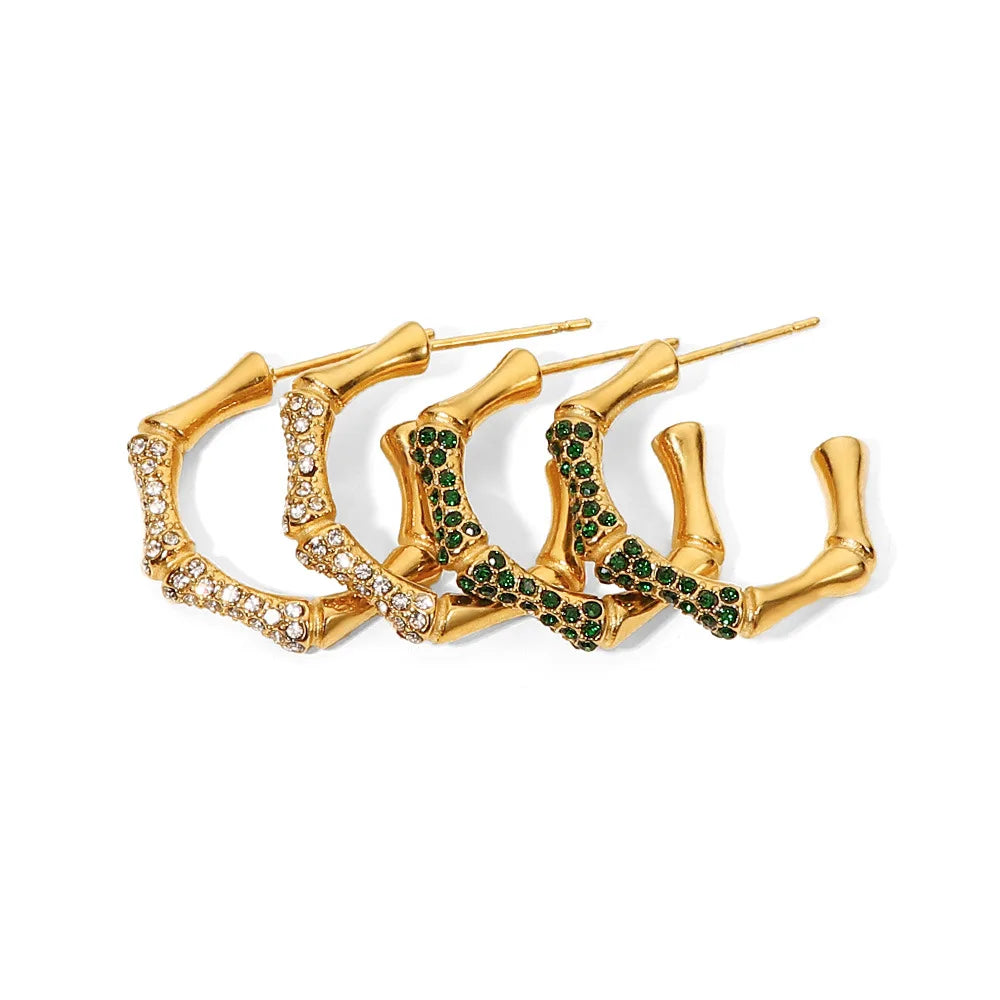 Delicate C-shaped Natural Zircon Stone Inlaid 18k Pvd Gold Stainless Steel Earrings Ladies Fashion Versatile Titanium Earrings