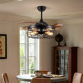 Customizable Home Retro Style Farmhouse Black Iron DC 35W E26 Ceiling Fan With Light Blades 6 Speeds for Bedroom Apartment