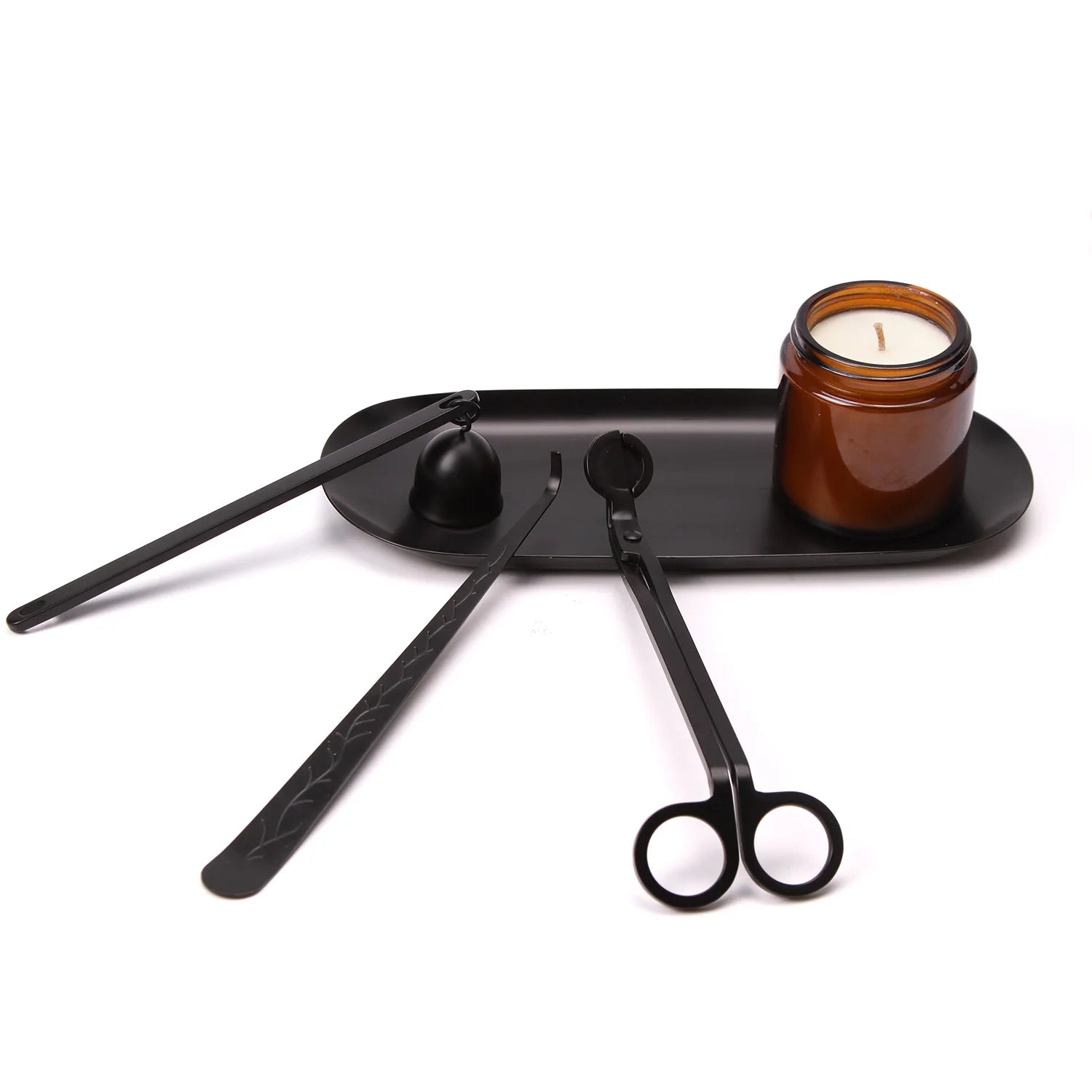 Hot Sell Luxury 4 in 1 Candle Care Kit Wick Trimmer Bell Candle Snuffer Dipper Tray Accessories With Black Gift Box