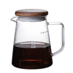 New Style Eco-Friendly Heat Resistant Transparent Glass 500ml Coffee Pour Server Acacia Lid Manual Brew Minimalist Design