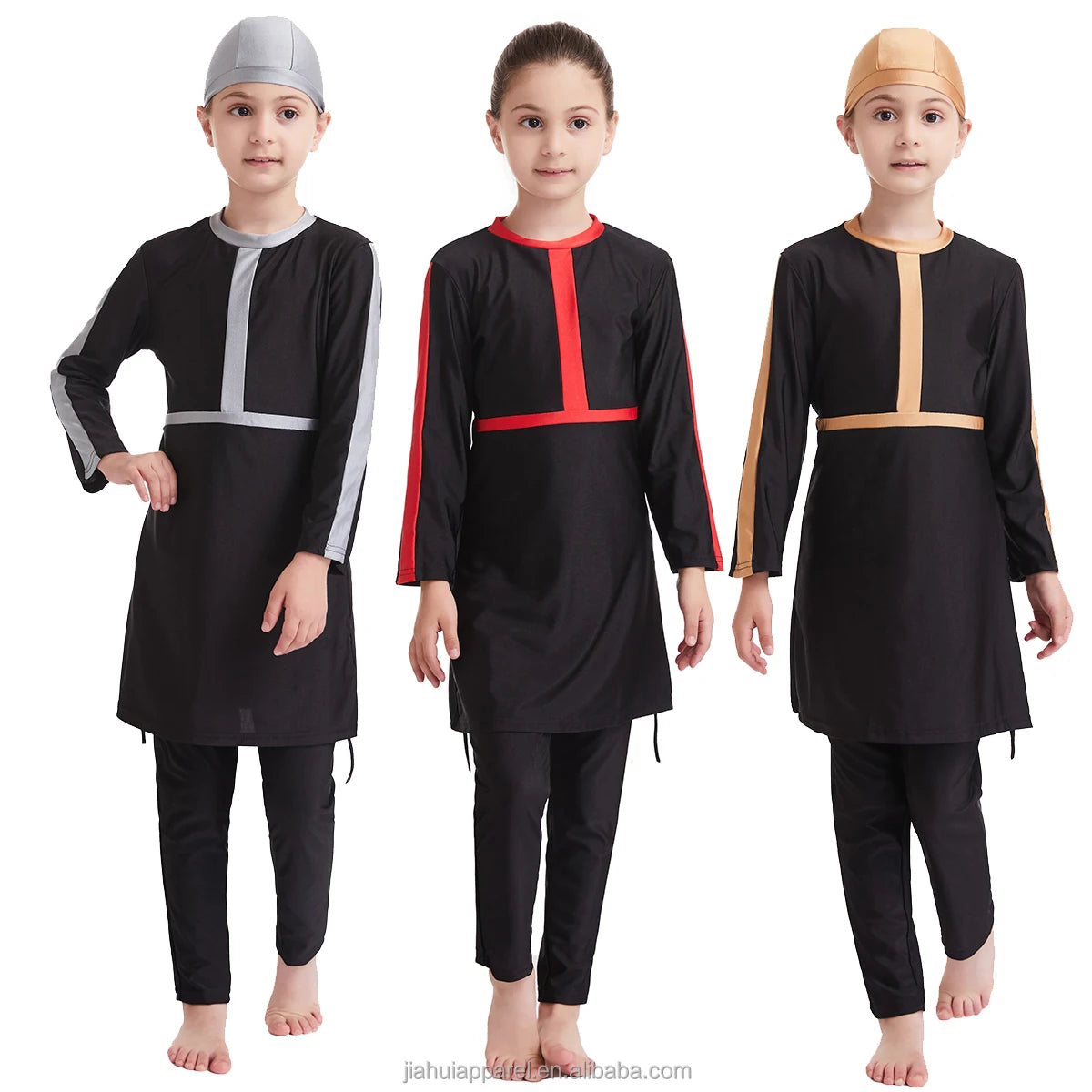 New Kids Girls Muslim Swimwear Islamic Modest Swimming Burkini Swimsuit Costume Girls 2PC Full Coverage Long Sleeve Swimsuits