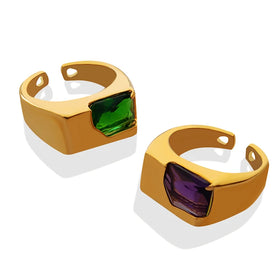 Wholesale Custom 18K Gold Non Tarnish Stainless Steel Fashion Jewelry Semi-precious Stone Rings for Women Girls