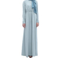 Pure Green Color Front Zipper Closure Drawstring Belt Long Style Support Dropshiping Muslim Abaya Dress
