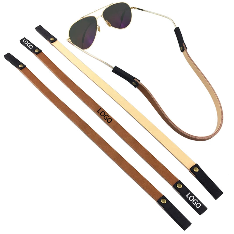 Custom Logo Leather & Silicone Anti-Slip Eyeglasses Strap Sunglasses Retainer 35CM Rope