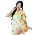 Cute Print Design Ice Silk Material Women's Sleepwear Short Sleeve Sets Girl Pajamas