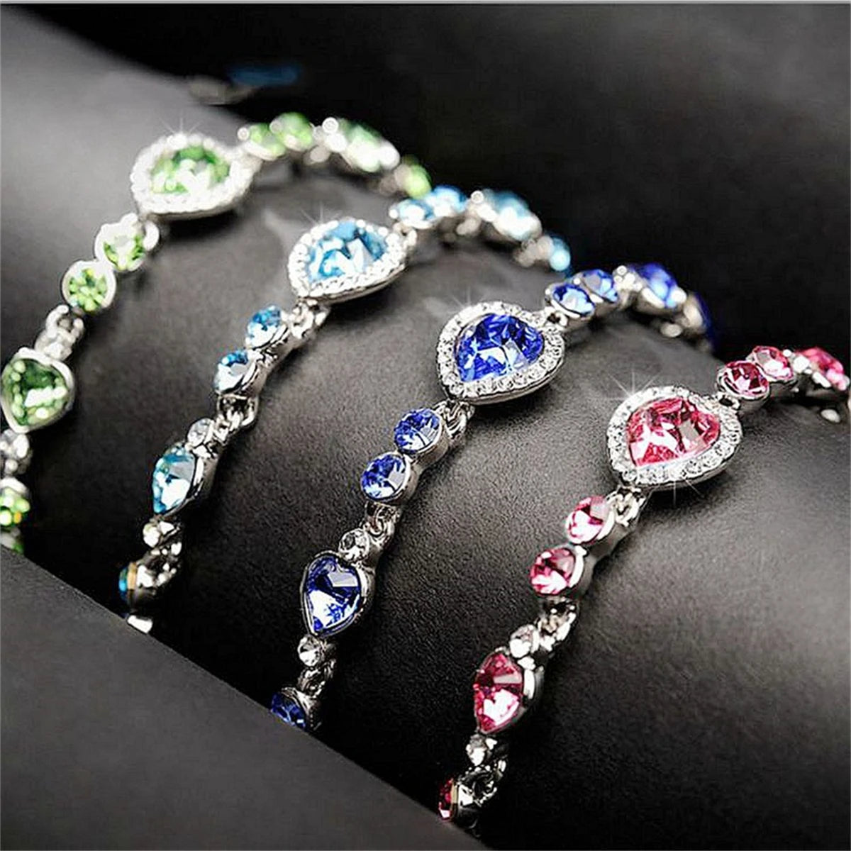 Women Fashion Crystal Heart Shape Linked Charm Bracelet Womens Wedding Jewellery Gifts