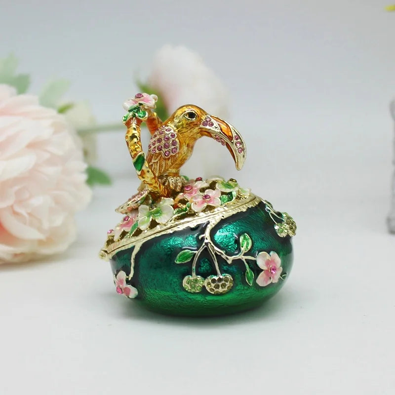 SHINNYGIFTS Guangdong Manufacturer's Delicate Pewter Toucan Bird Trinket Box Metal Handicraft Enamel for Home Decoration