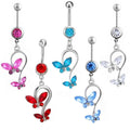 Stainless Steel Pendant Navel Rings Dangling Double butterfly Belly Piercing Fashionable Dangle Zircon Belly Button Ring