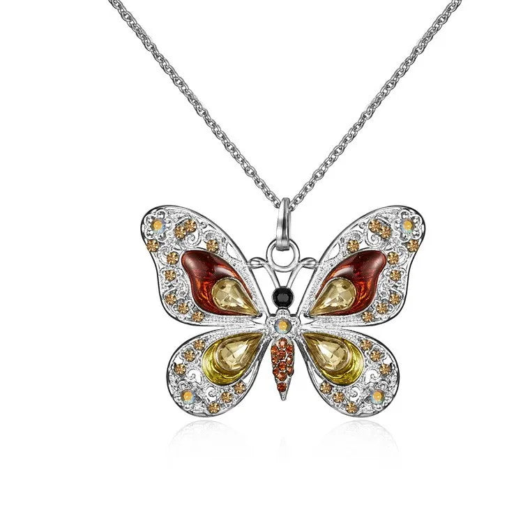 AA01059 Crystal Rhinestone Butterfly Pendant Necklaces for Women Long Chain Animal Necklaces Jewelry Party