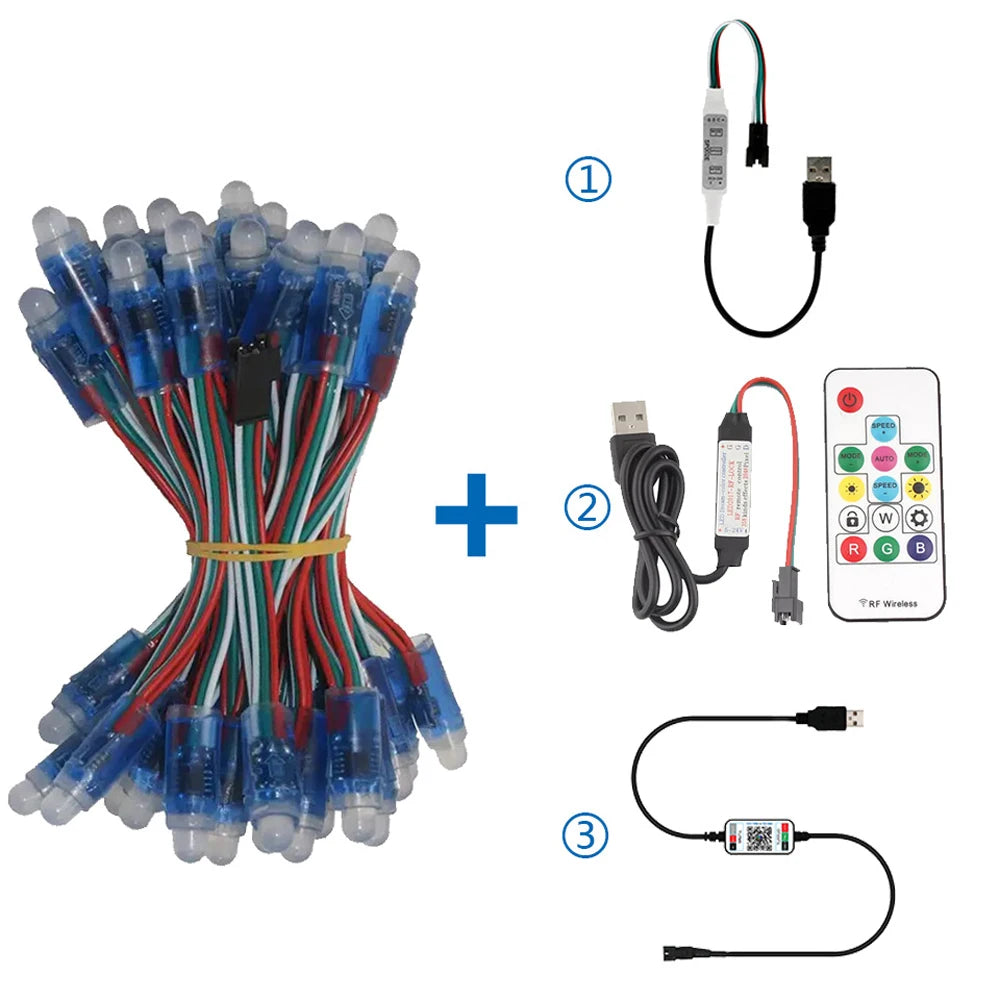 50pcs/lot 12mm WS2811 2811 IC Full Color Pixel LED Module Light Input DC5V IP68 Waterproof RGB Color Digital LED Pixel Light