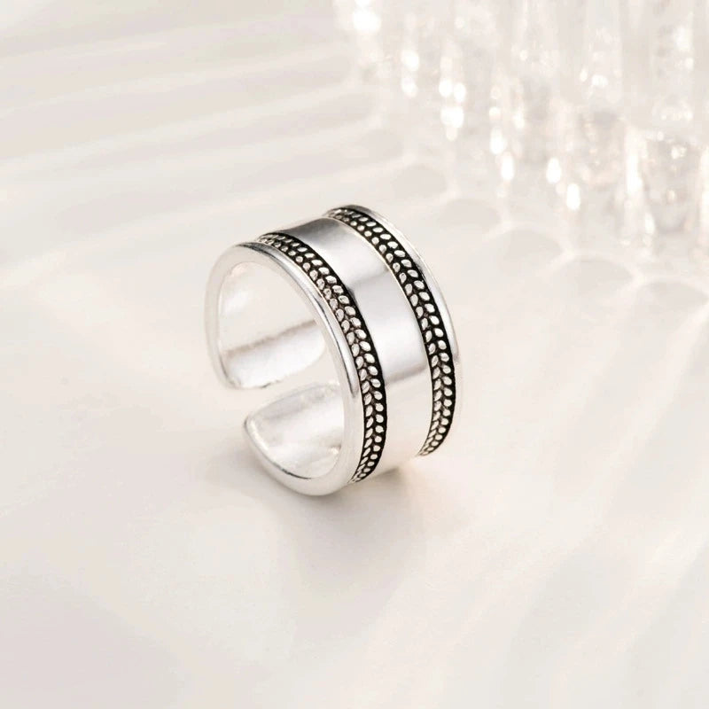 LT-753 S925 Sterling Silver Open Ring Korean Fashionable Retro Ring Personalized and Versatile Ring