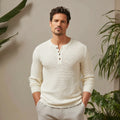 Lightweight Men's Breathable Cotton-Linen Textured Henley Sweatshirt Fashionable Breathable Knit for Casual Spring