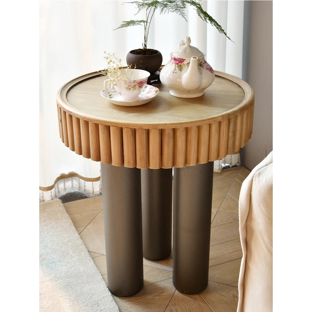 Wholesale Accent Solid Wooden Round Coffee End Tables Farmhouse Nordic Rustic Vintage Style Living Room Furniture