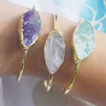 Brass Alloy Hand Natural Quartz Druzy Charm Open Cuff Bangle Bracelet Jewelry Women
