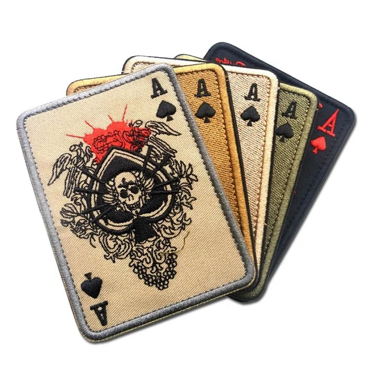 Death Card Embroidery Patches Badges Emblem DIY Accessory Hoop Loop Rectangular Patch Black Spade