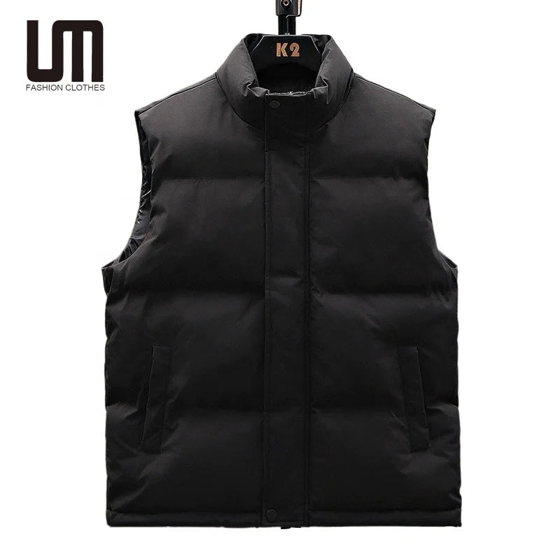 Liu Ming Custom Logo New Style Autumn Winter Men Stand Collar Sleeveless Outerwear Solid Color Jacket Waistcoat