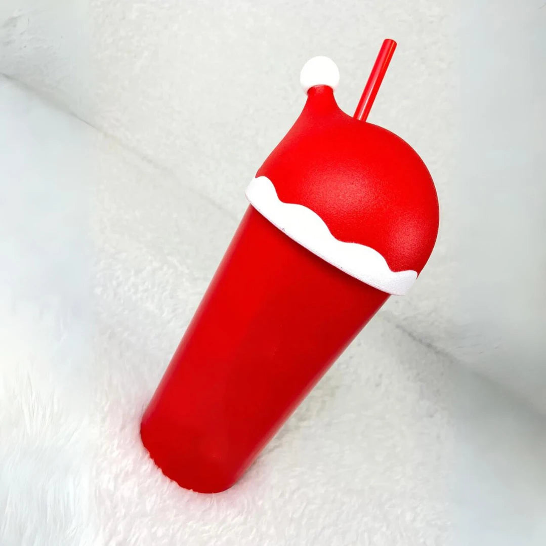 Meryy Christmas 2024 Red Plastic Straw Cold Claus Pchristmas Tumbler Santa Hat Cup Mug Christmas Gift Product
