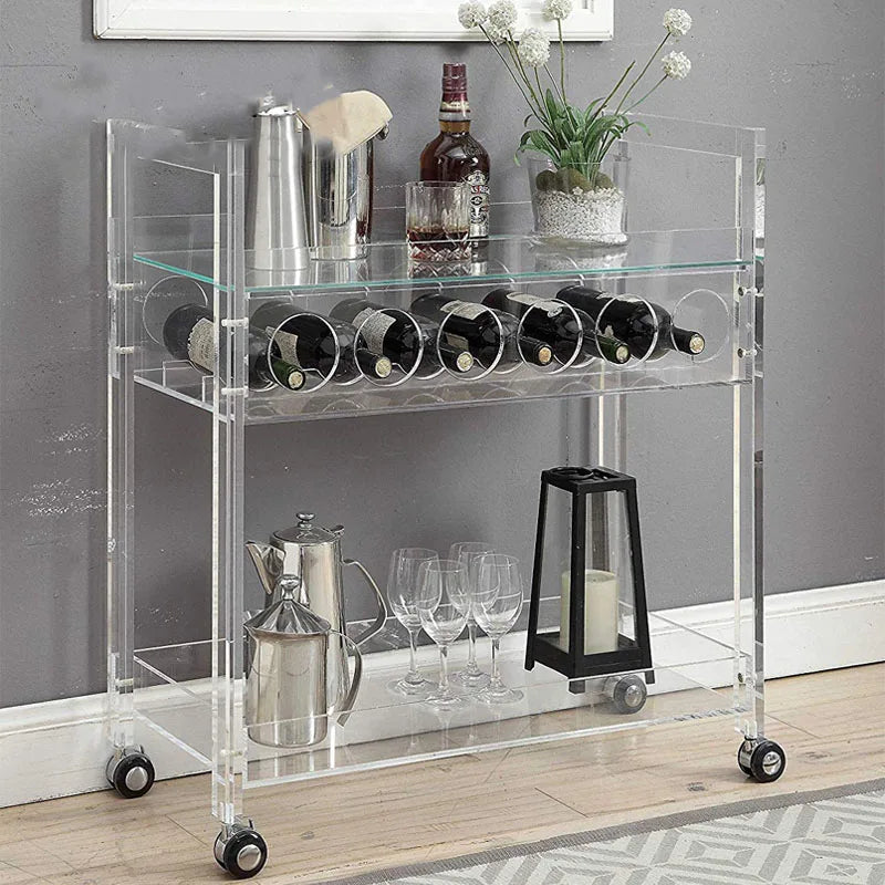 Modern Style Transparent Acrylic Tea Trolley Bar Cart Wine Rack 4-Wheel Multi-Functional for Kitchen Supermarket Hotels-Factory