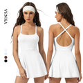 Women U Neckline Sling Built-in Breast Pad Sleeveless Shorts Skirts One Piece Bodysuit With Pockets Ladies Fitness Yoga Jumpsuit